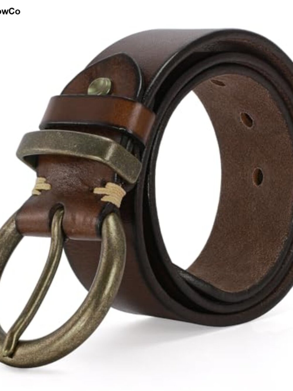 Vintage Western Leather Belt 1.5" Large Brass Buckle Women's